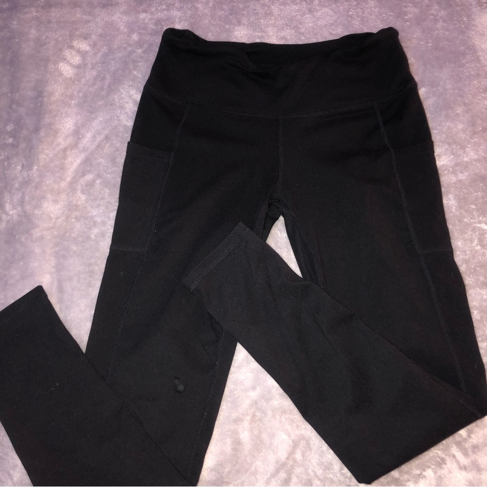 ALONG FIT Black Leggings with 3 Pockets Soft High Waisted Yoga Pants/ tights